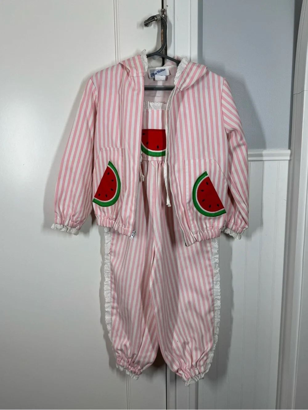 Vintage Ellen Miklas Watermelon Overalls Jacket Set Made in USA Kidcore Size 5